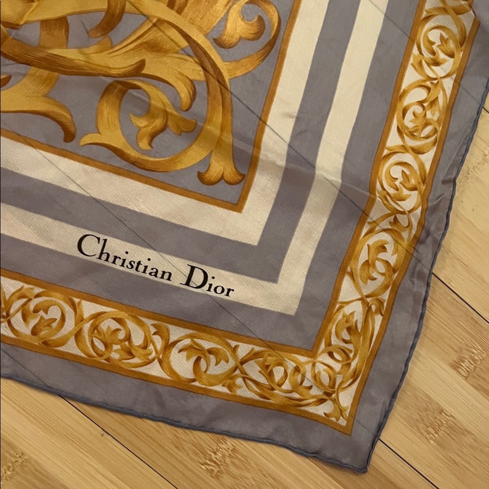 Dior Elegant Gold and Gray Scarf with Polka Dots - Picture 10 of 12